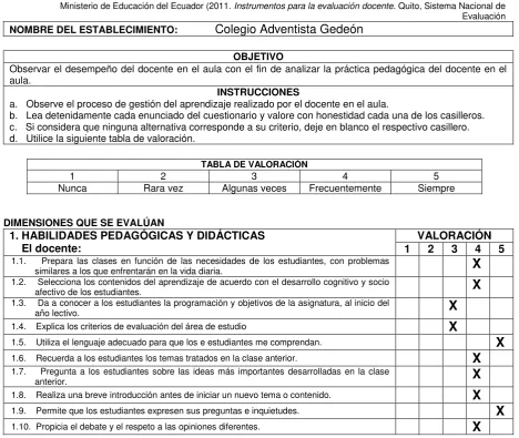 TABLA DE VALORACIÓN 