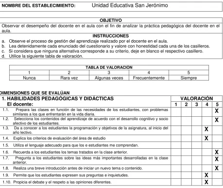 TABLA DE VALORACIÓN 
