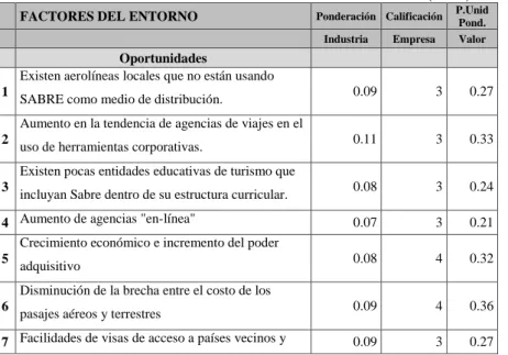 Cuadro 3.8: Matriz de evaluación de factores externos (EFE) 
