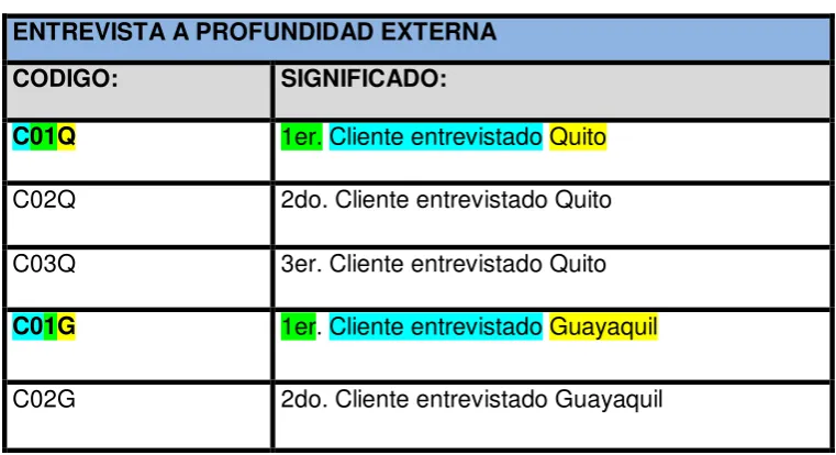 Tabla 10. Codificación entrevistas externas 