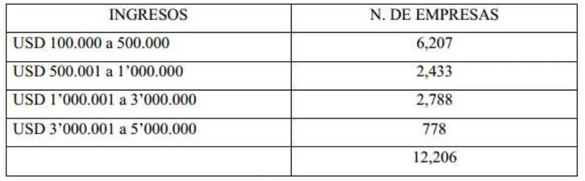 Tabla 6: Tipo de empresas por ingresos anuales pequeñas 