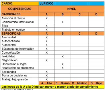 Tabla 18. Formato de perfil de competencias auditor interno. 