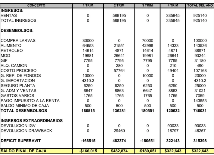 CUADRO N° 8.23  FLUJO DE CAJA PROYECTADO 