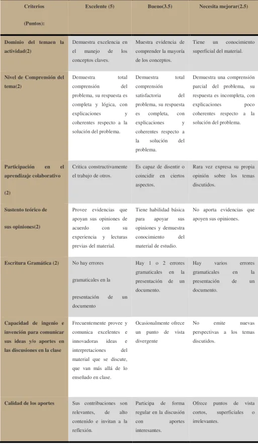 Tabla 3: Criterios A Evaluar 