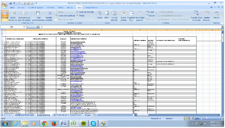 FIGURA 3. Pantalla de la hoja de cálculo utilizada como  base de datos 