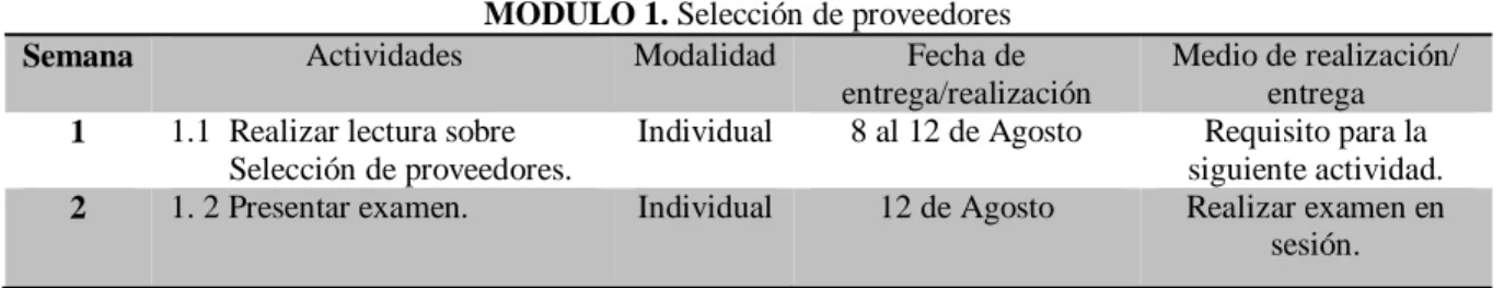 Tabla 1. Contenido Módulo 1 