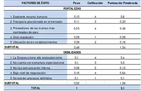 Tabla 12. Matriz factores internos