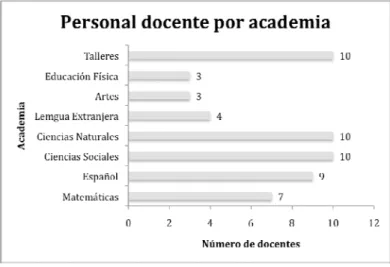Figura 1. Número de docentes en la institución por academia para el ciclo 2010 –  2011