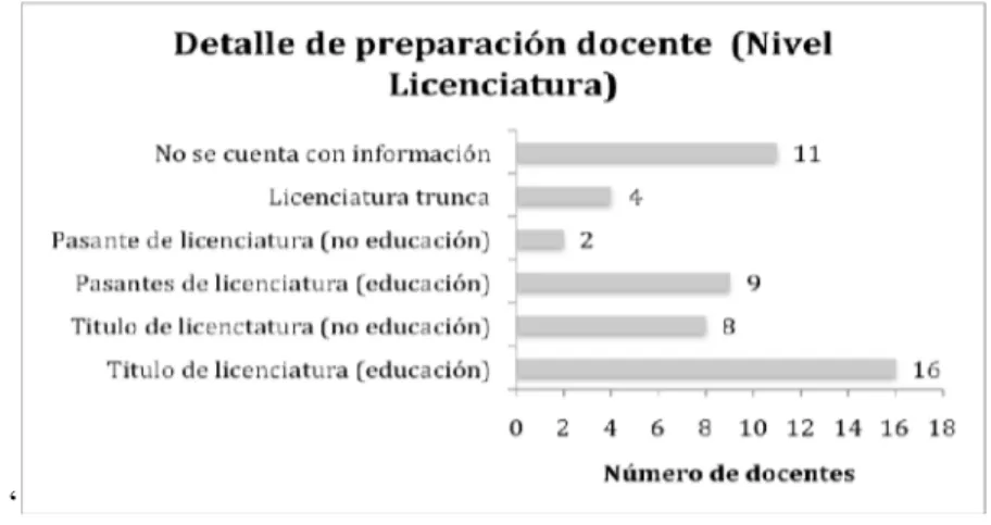 Figura 3. Detalle de información de los docentes que se encuentran en la categoría  licenciatura