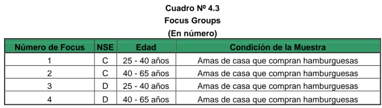 Cuadro Nº 4.3  Focus Groups  (En número) 