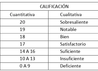 TABLA 1. Sistema de calificación 
