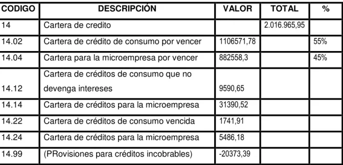 Tabla No. 2. Representatividad de los tipos de crédito 