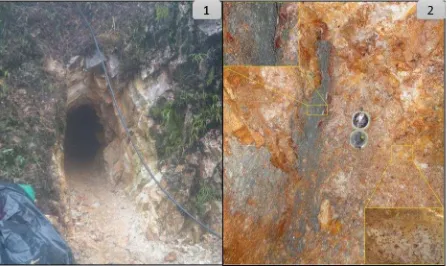 Figura 6. Boca mina (1) y veta mineralizada (2).Fuente: Córdova, 2015.  