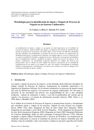 Metodología para la identificación de Inputs y Outputs de Procesos de ...
