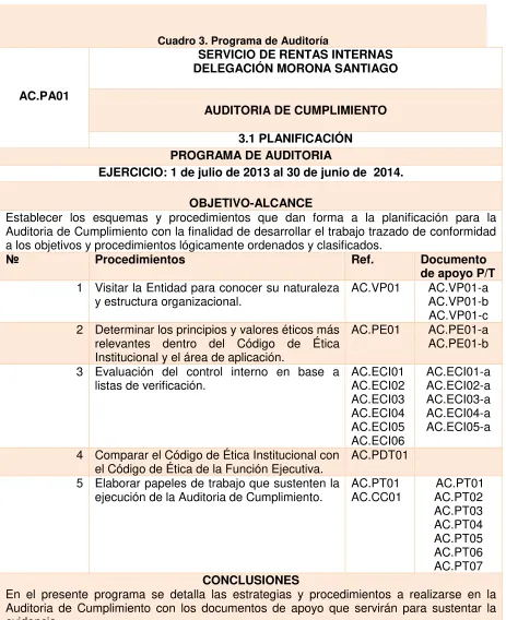 Cuadro 3. Programa de Auditoría 