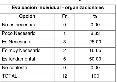 Tabla 8. Evaluación individual - organizacionales 