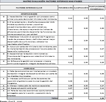 Tabla 15. Matriz Evaluación Factores Externos MAE-PNGIDS 