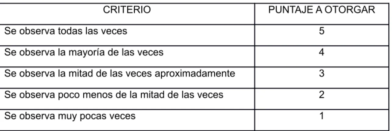 Tabla 16. Criterio de evaluación de desempeño.