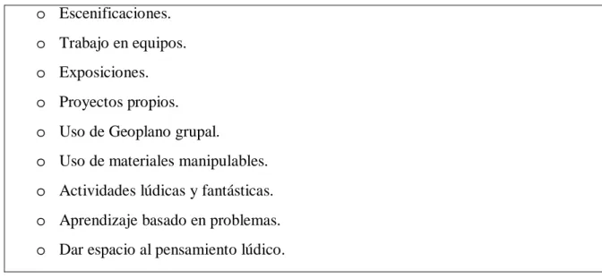 Tabla 9  o  Escenificaciones. 