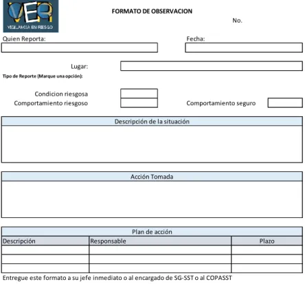 Tabla 3. Formato de observación 