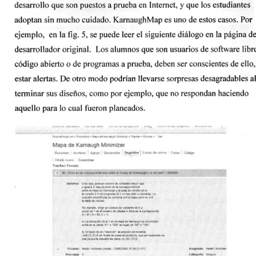 figura 5. Un informe de errores al autor de KarnaughMap (Tomado del sitio web  del autor de KarnaughMap) 