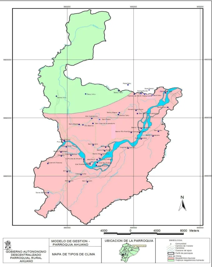 Figura  4: Mapa de tipos de clima de la parroquia Ahuano