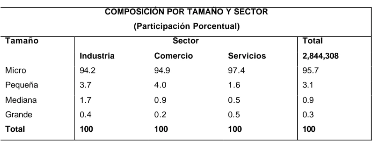 Tabla 2.2 Participación porcentual de las empresas en México (INEGI, 2002). 