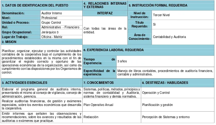 Tabla 7. Descripción y perfil del puesto de auditor interno 