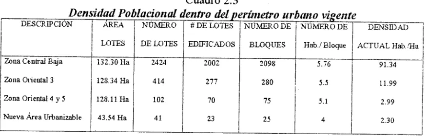 Cuadro 2.3Densidad Poblacional dentro del p