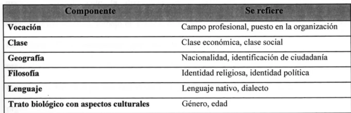 TABLA 1: COMPONENTES DE LA IDENTIDAD CULTURAL. 