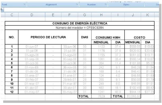 Figura 78. Formato de Descarga de Datos de Consumo de Energía en Excel 