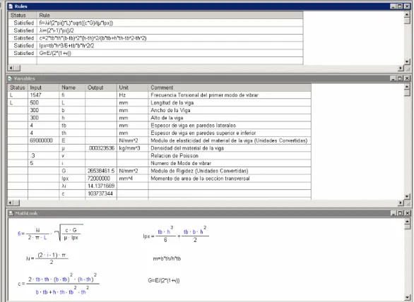 Fig. 3.8 Modelo matemático en Tk Solver para vibración torsional 