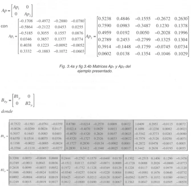 Fig. 3.5a y fig 3.5b Matrices B1 p y B2 P  del  ejemplo presentado. 