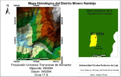 Figura 2. Mapa Hidrográfico de Nambija. Fuente: Bravo, 2016.  