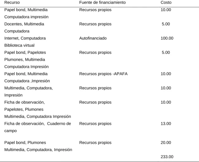 Tabla 3  Presupuesto 