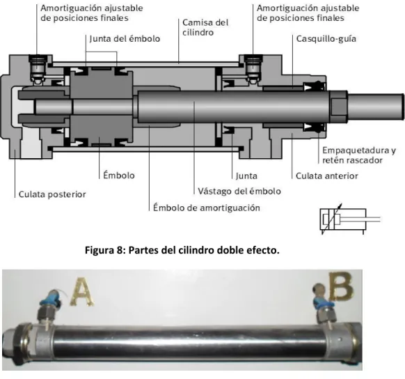 Figura 8: Partes del cilindro doble efecto. 
