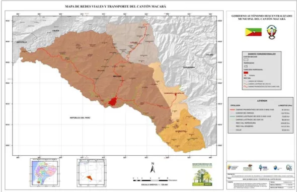 Figura 1.2 Mapa vial del cantón Macará 