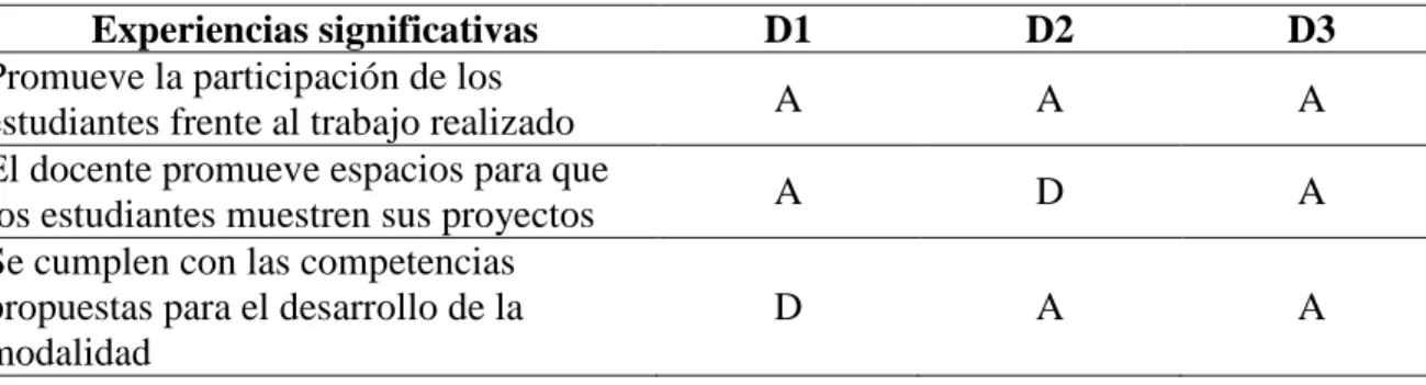 Tabla 5 Observaciones sobre las Experiencias Significativas 