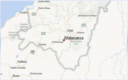 Ilustración 2. Mapa de la Parroquia Rural Malacatos  Fuente. Cantones de Loja 2011 