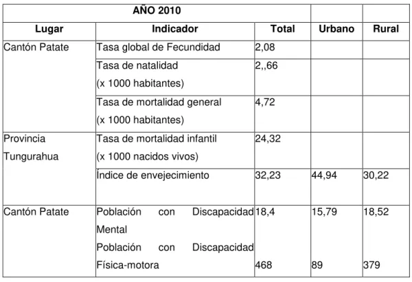 Tabla 6: Indicadores Demográficos/Salud  AÑO 2010 