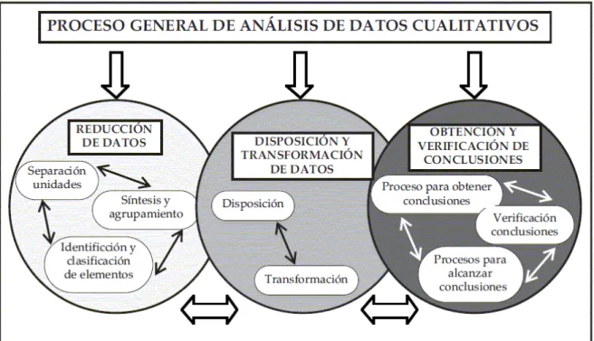 Figura 4.  Proceso general del análisis de datos cualitativos según Rodríguez 
