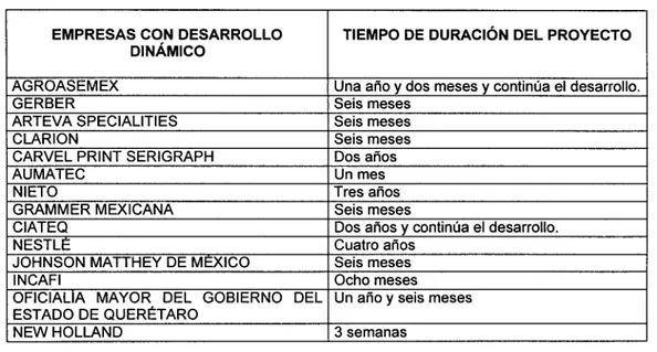 Tabla 4.5 Tiempo de duración del proyecto en empresas que desarrollaron páginas con contenido  dinámico 