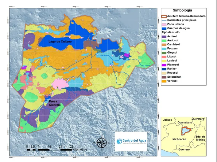 Figura 3.6 Tipo de suelo presente en el territorio del acuífero Morelia-Queréndaro 