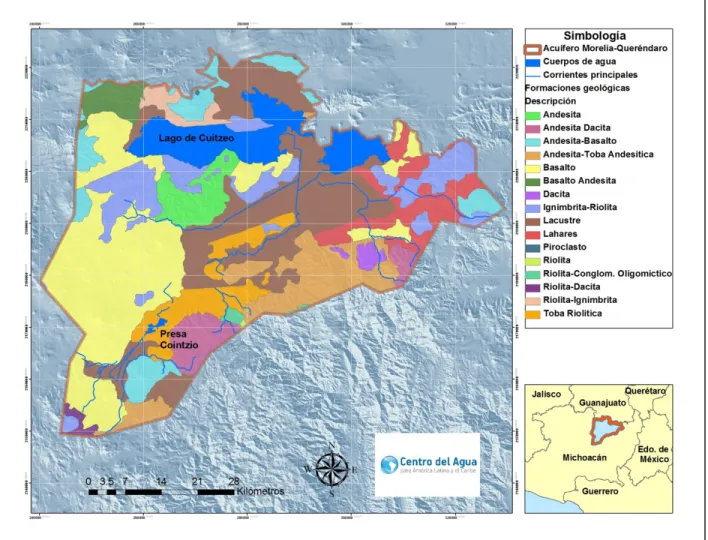 Tabla 3.4 Información general de las unidades geológicas que conforman el acuífero  Morelia-Queréndaro 