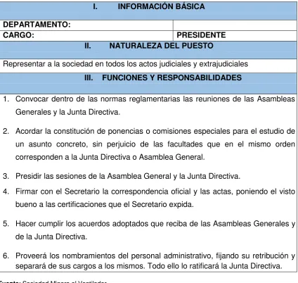 Tabla 3.  Análisis funcional del cargo Presidente  