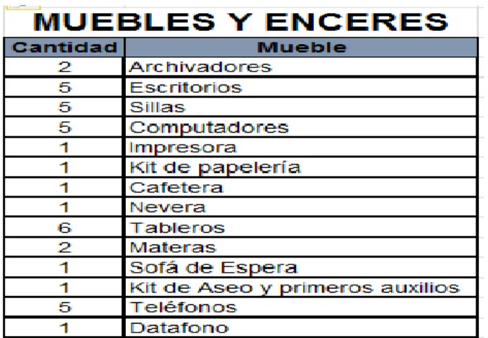 Tabla 7. Muebles y enceres de la Entidad 