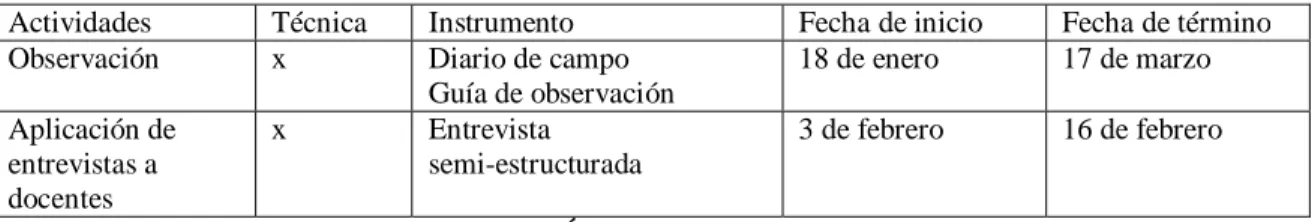 Tabla 3 Cronograma de actividades 
