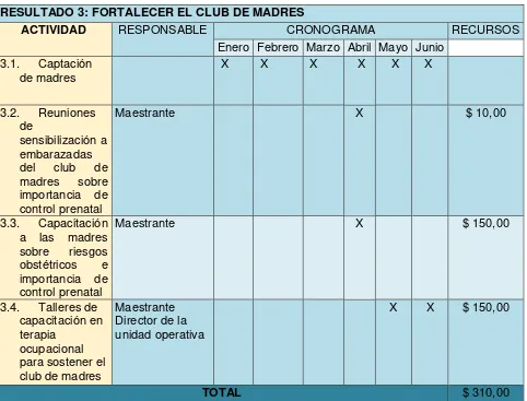 Tabla 8. Actividades Resultado 3 