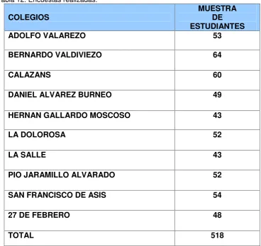 Tabla 12. Encuestas realizadas.