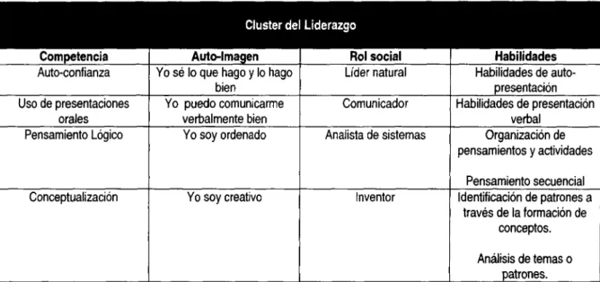 Tabla 3. Resumen del Cluster del Liderazgo. Boyatzis, 1982.